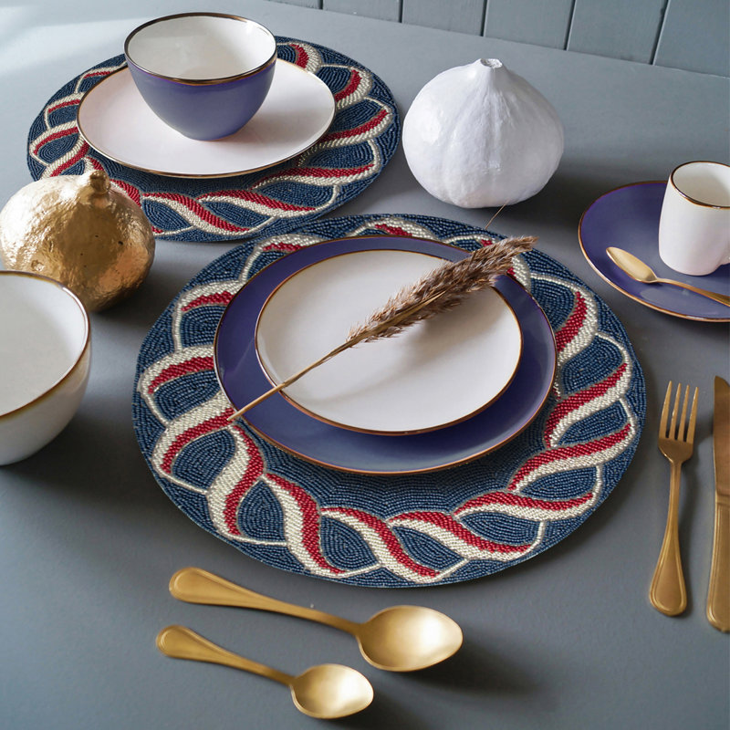 Decozen USA Flag Design Red White Blue Patriotic Beaded Placemats Wayfair